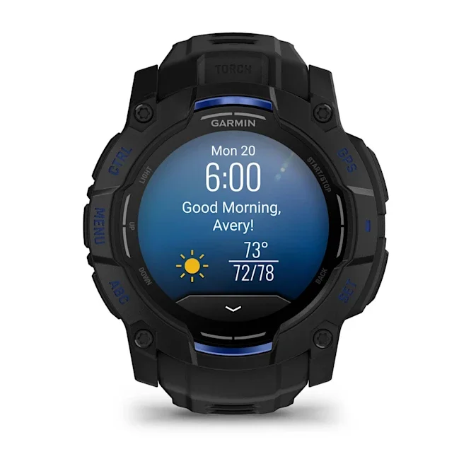 GARMIN Instinct 3 AMOLED Smart Watch - 50 mm, Black with Black/Bolt Blue Band Silicone Band thumbnail